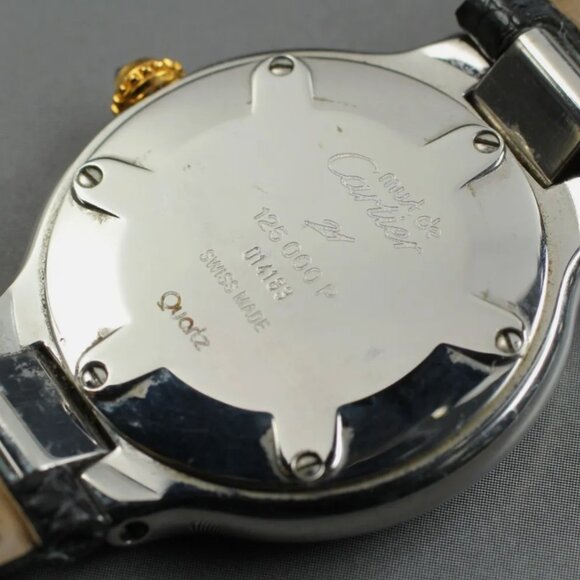 Mint Condition Cartier Black Strap Ladies Gold Watch with Box + Hang Tag Mint Condition Cartier Black Strap Ladies Gold Watch with  main image 4